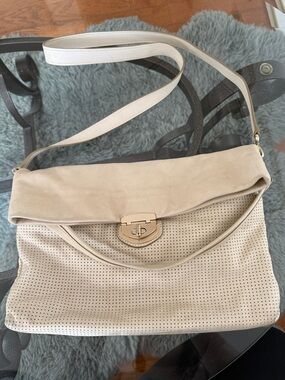 Banana Republic Cream Perforated Fold-Over Shoulder Bag with Gold Turn-Lock